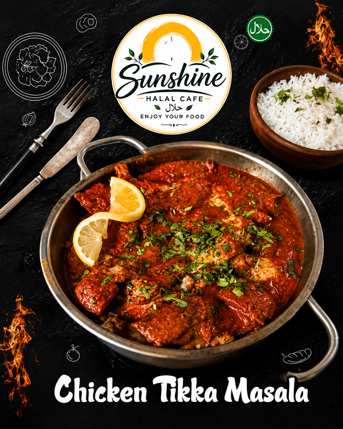 Chicken Tikka Masala, a signature dish at Sunshine Halal Cafe